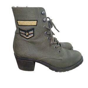 Madden‎ NYC Klarra-P Combat Boots Army Green Ankle Lace Up Women's 8.5